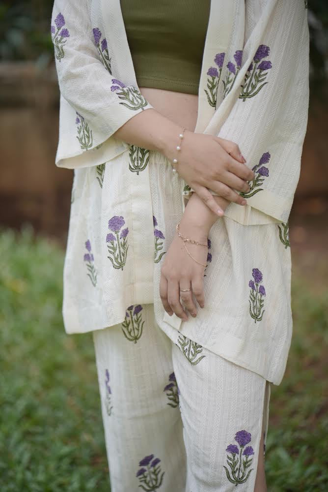 Purple Blossom Kaftan Co-ord Set