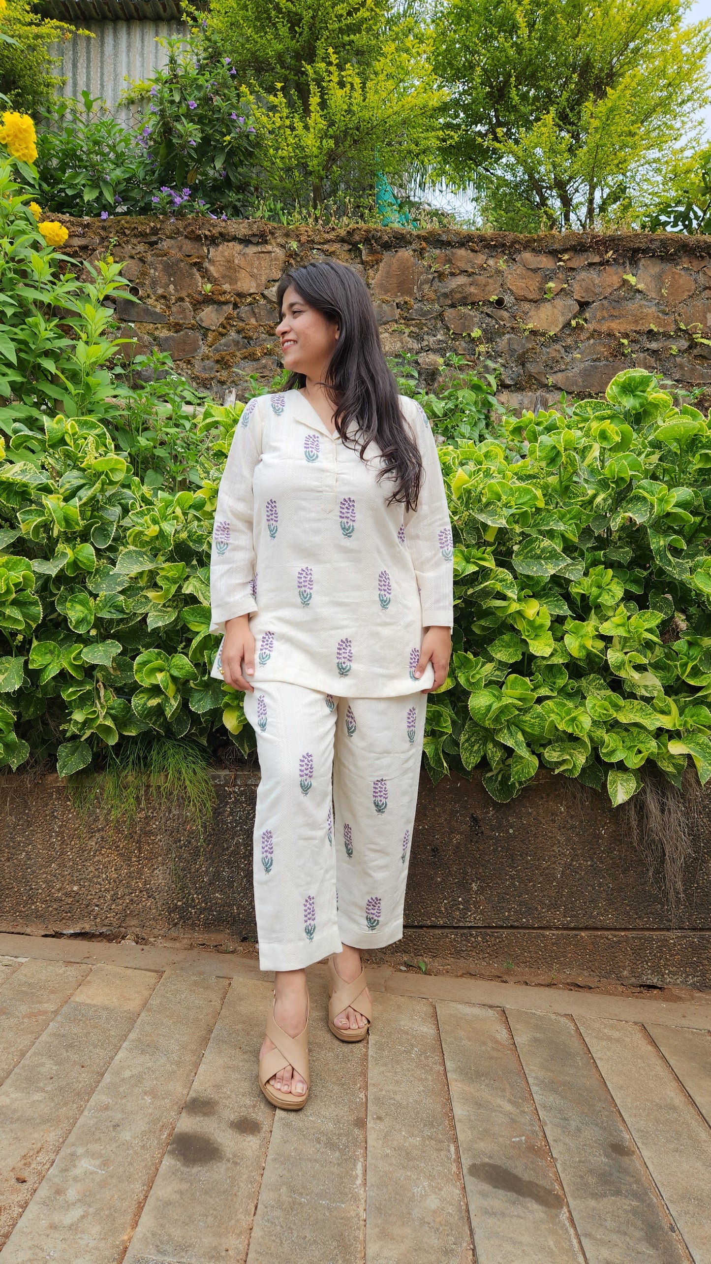 Purple Bloosom Short Kurti Co-ord Set
