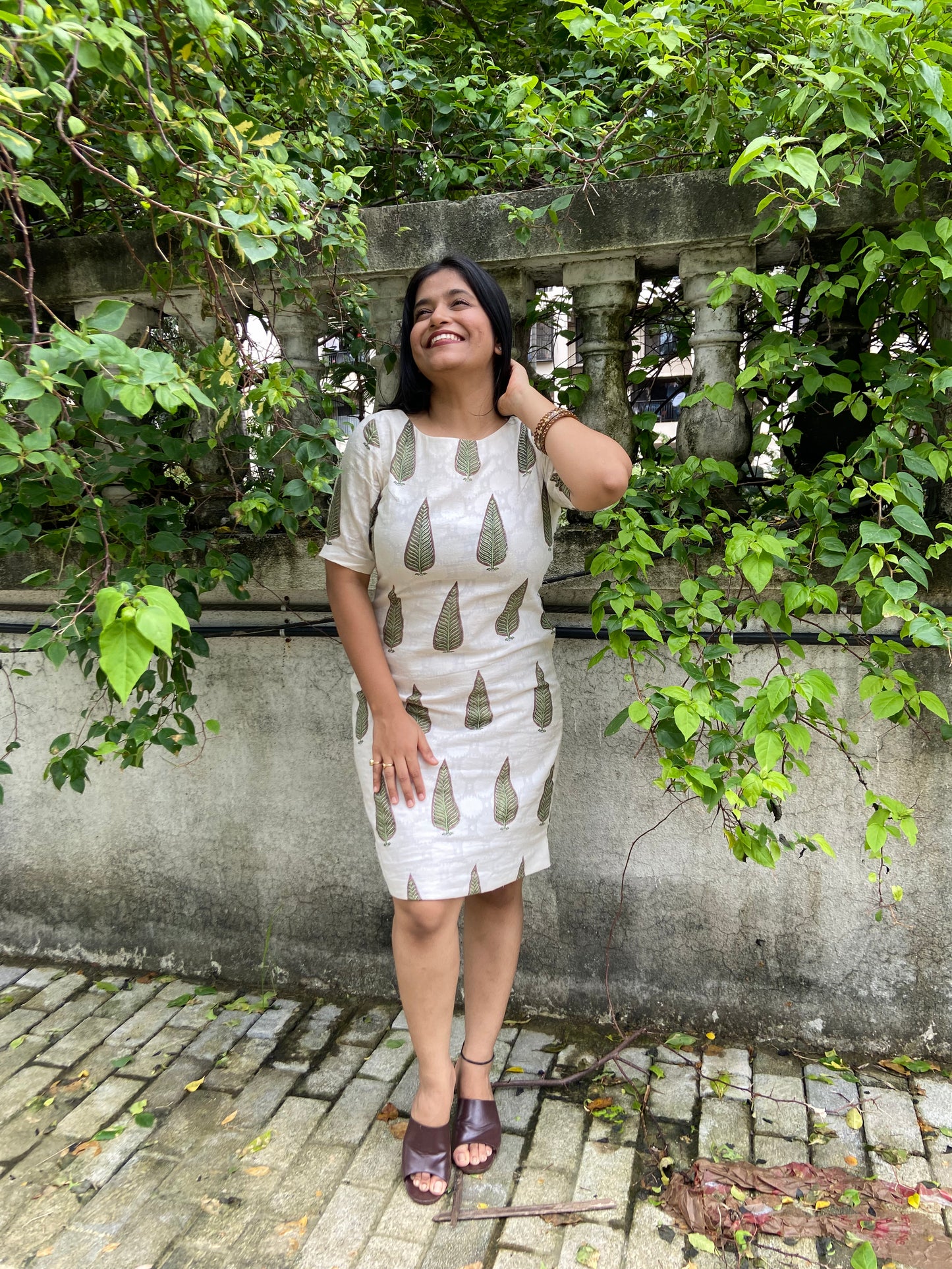 Green Blossom A Line Dress